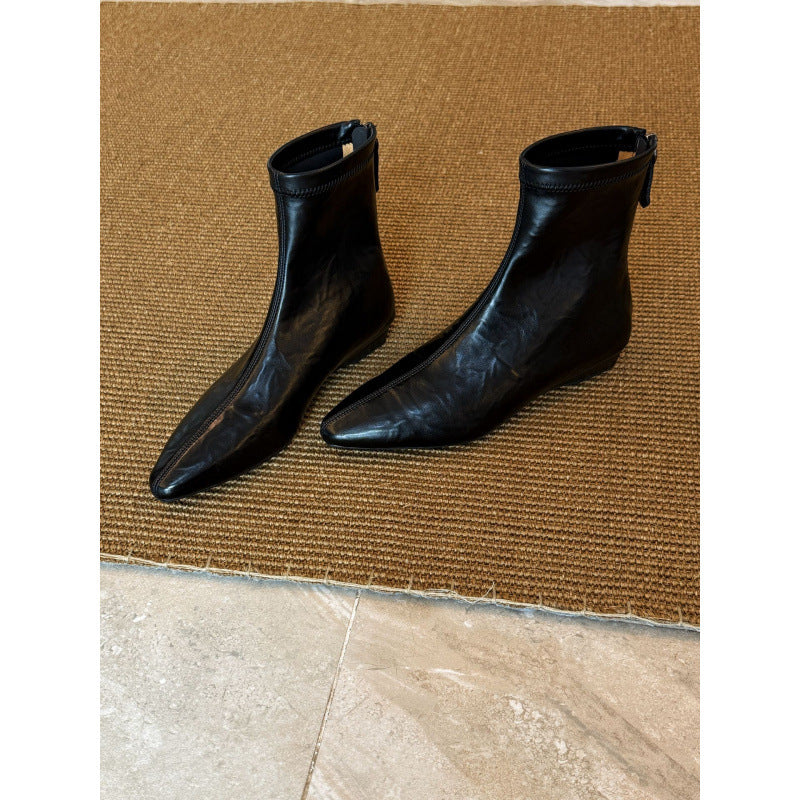 Women's French Style Temperament Korean Wedge Skinny Flat Small Boots