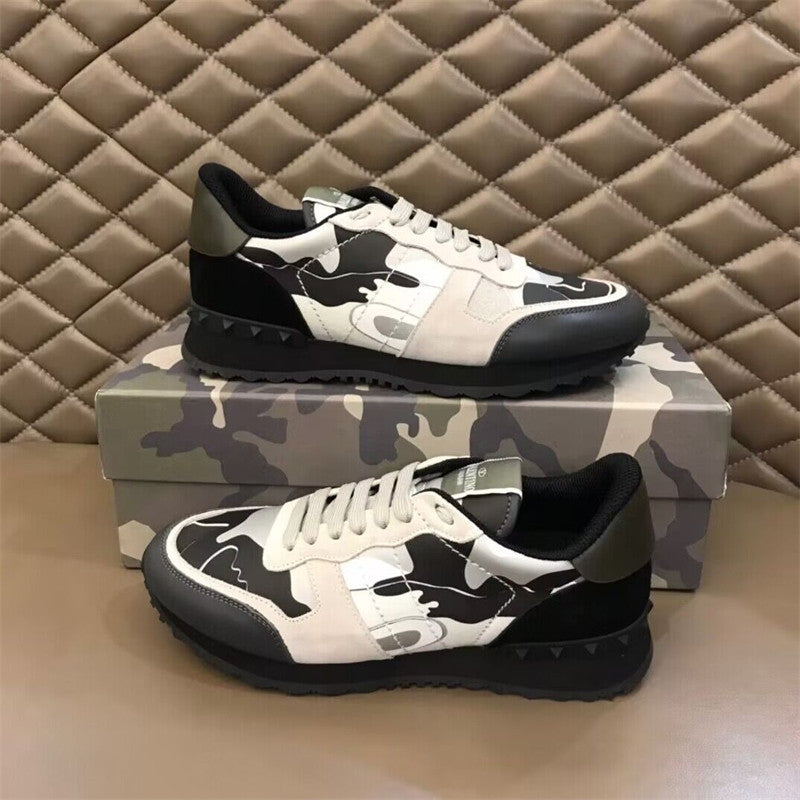 Men's Camouflage Rivet Platform Genuine Fashion Lace Up Increased Women's Casual Shoes