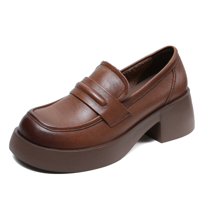 Women's Layer Cowhide Platform Big Toe British Autumn Loafers