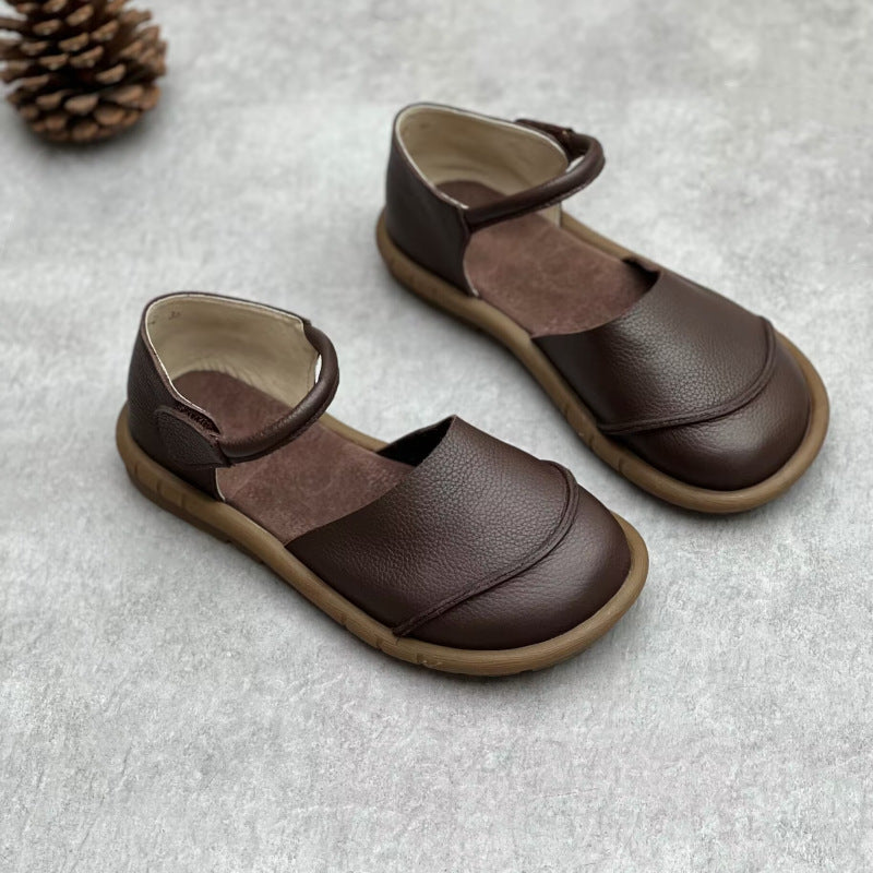 Women's Handmade Genuine Summer Mori Style Artistic Closed Toe Buckle Soft Sandals
