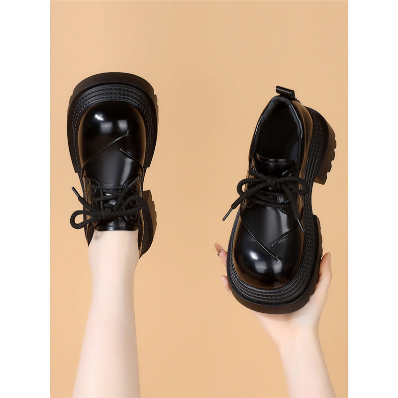 Women's Platform Spring Western Style Retro Lace Up Leather Shoes