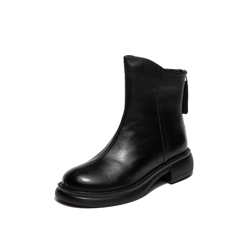 Women's Layer Cowhide Autumn Flat Ankle Retro Boots