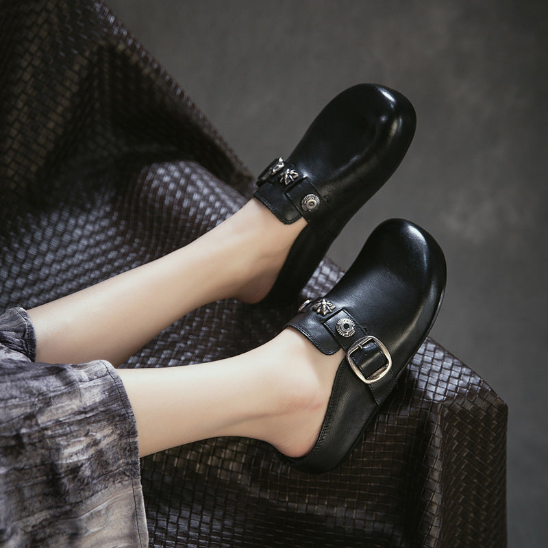 Women's First Layer Cowhide Toe Box For Outdoors Korean Style Flat Slippers