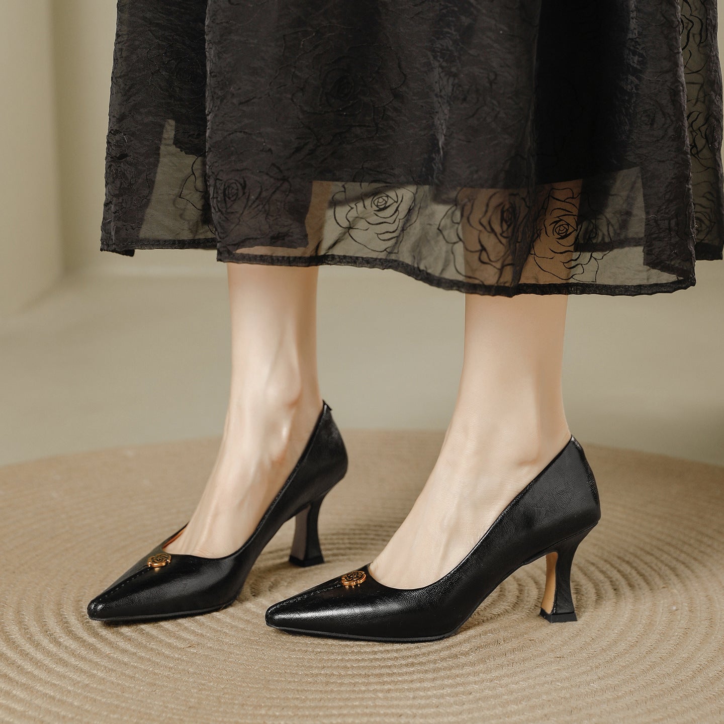 Women's Pumps Elegant Versatile Retro Pointed Toe Shallow Women's Fashion Shoes