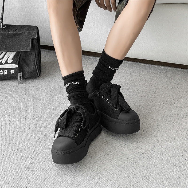 Women's & Men's Big Head Black White Classic Thick Sole Height Increasing Men's Board Shoes