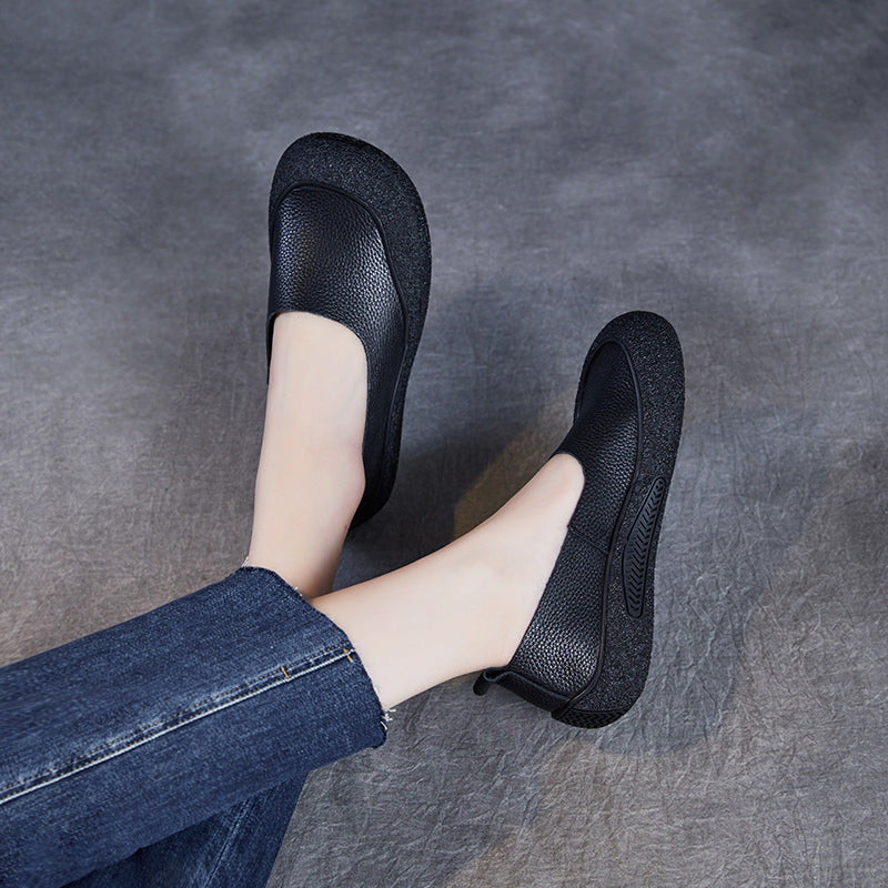 Women's Genuine Shallow Mouth Top Layer Cowhide Women's Shoes