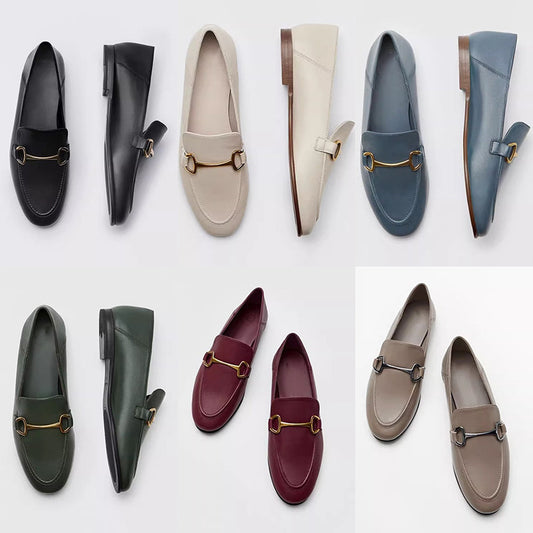 Women's Breathable Soft Buckle Slip-on Step-on Lazy Loafers
