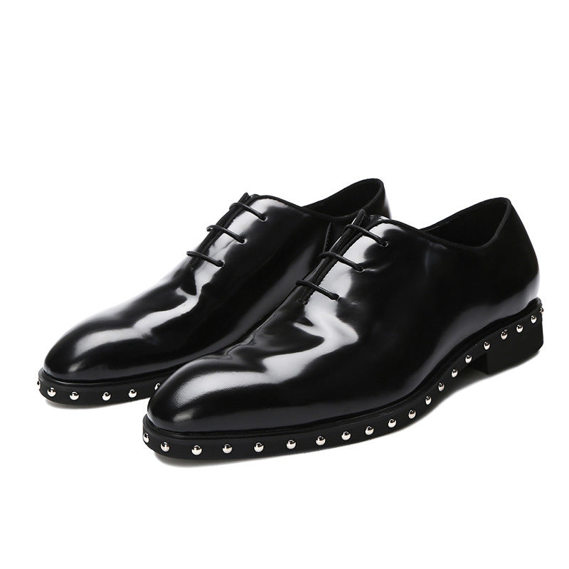 Creative Men's Metal Rivet Cowhide Pointed Men's Business Leather Shoes