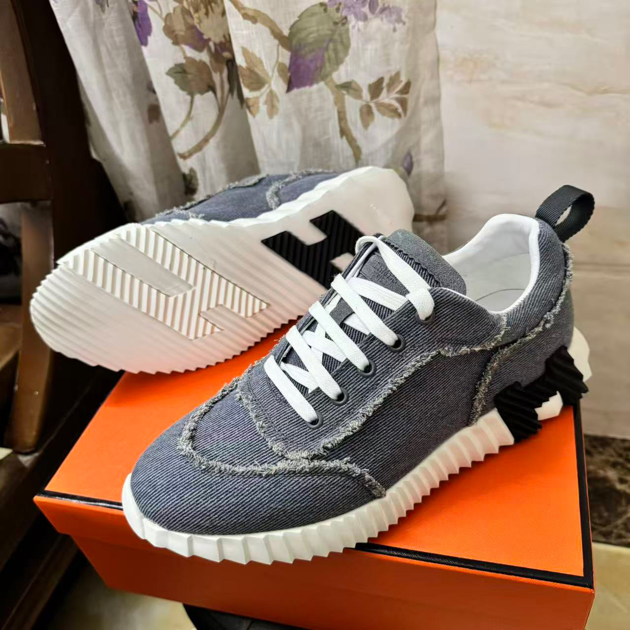 Men's Color Matching Denim Lace Up Breathable Men's Casual Shoes