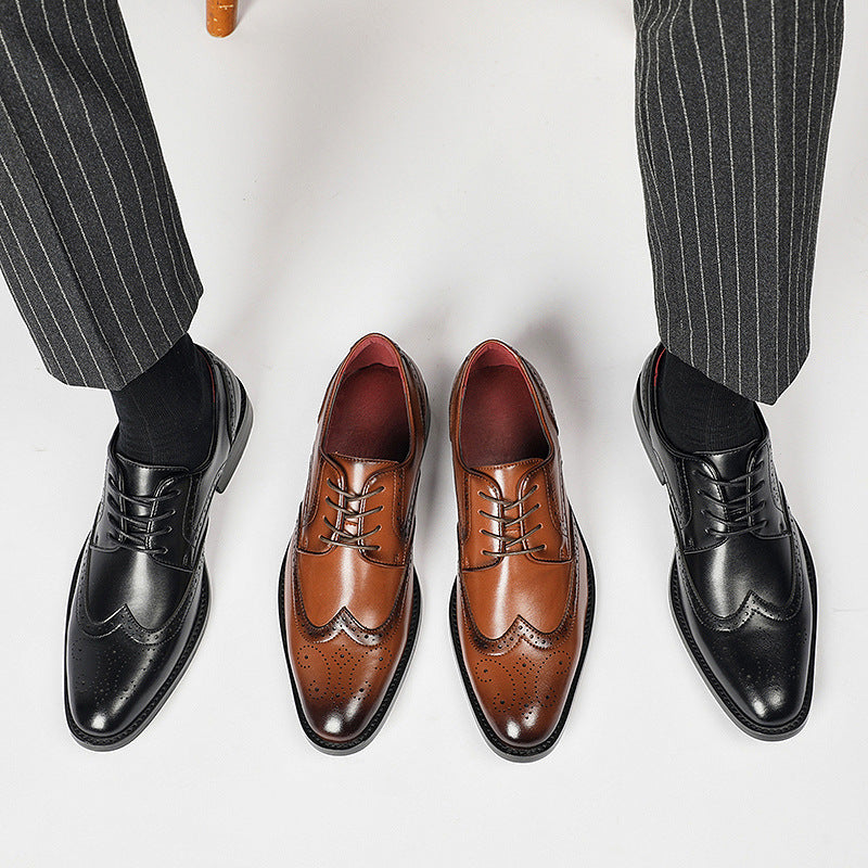 Men's Height Increasing Insole British Style Brogue Formal Derby Leather Shoes