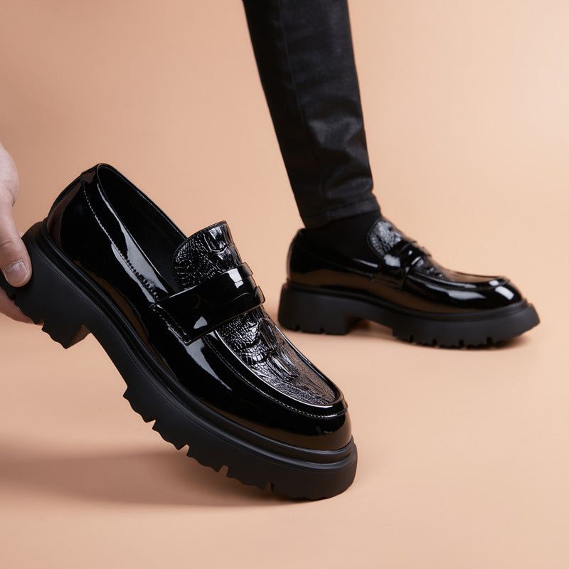 Men's Slip On Black Green British Patent Men's Business Leather Shoes