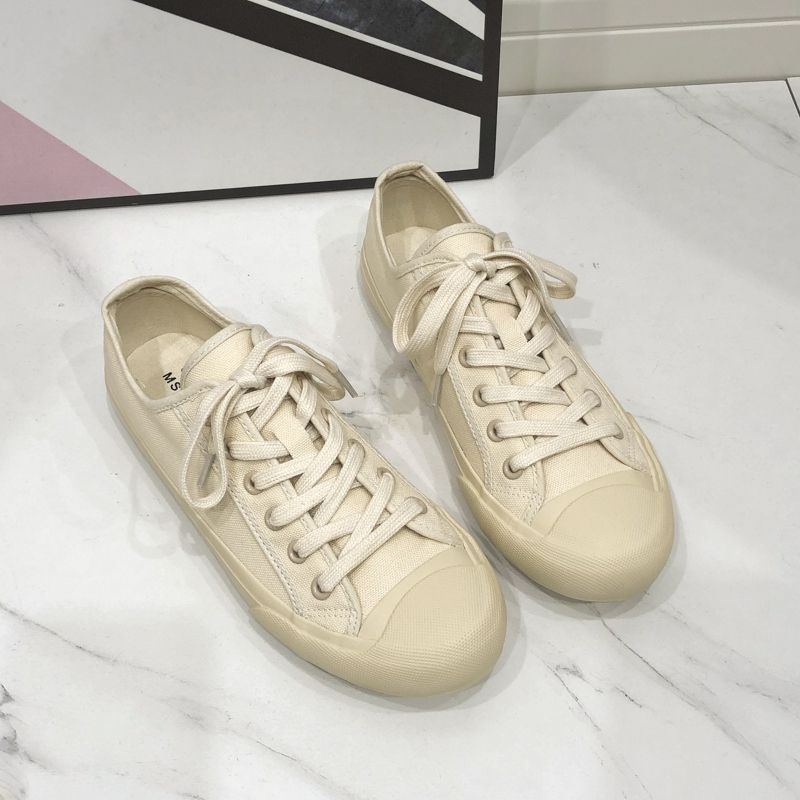 Cream White Retro Distressed Sports For Lovers Canvas Shoes