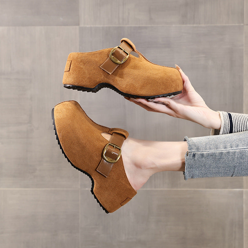 Women's Bottom Height Increasing Insole Retro Toe Slippers
