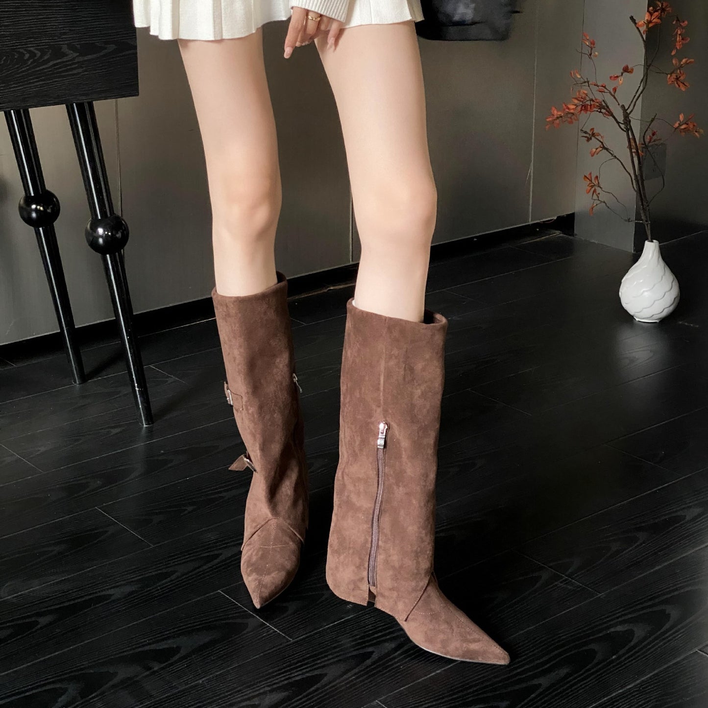Women's Tax-free High Pointed Brown Riding Spring Pantyhose Long Women's Shoes