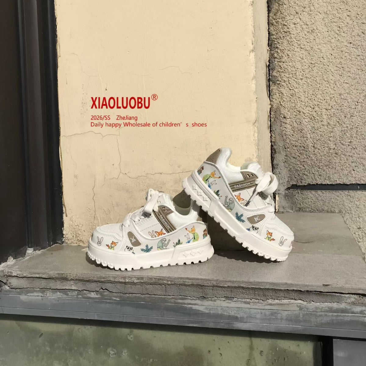 Spring Boys Cartoon Printed Platform Bread Children's Sports Shoes
