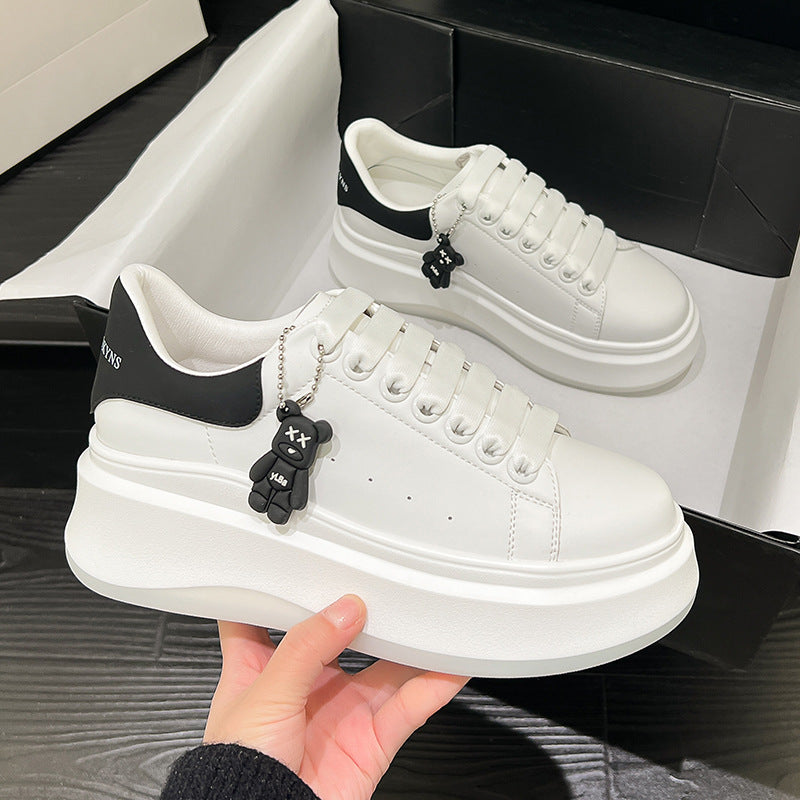 Women's White Spring Platform Height Increasing Muffin Women's Board Shoes