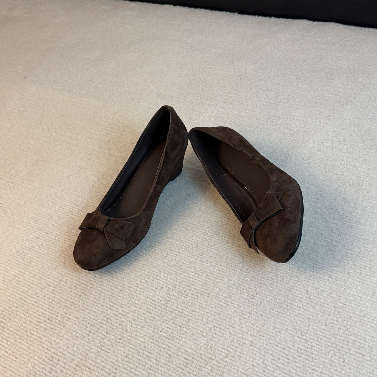 Spring Almond Head Suede Wedge Bow Slip-on Women's Fashion Shoes