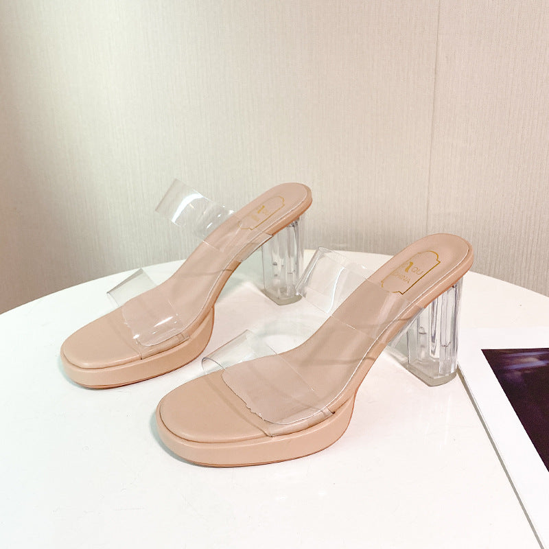 Women's One-word Transparent Belt Plus Size Square Slippers