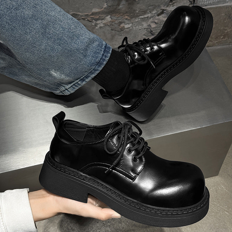 Fashion Derby Thick Bottom Increased Niche Men's Casual Leather Shoes