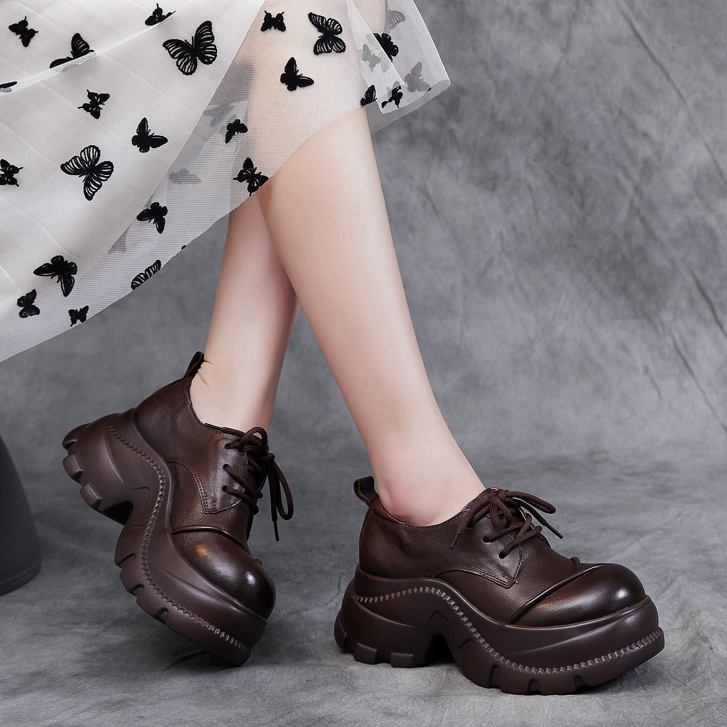 Women's Muffin Thick Bottom Big Head Pumps Autumn Vintage Women's Fashion Shoes