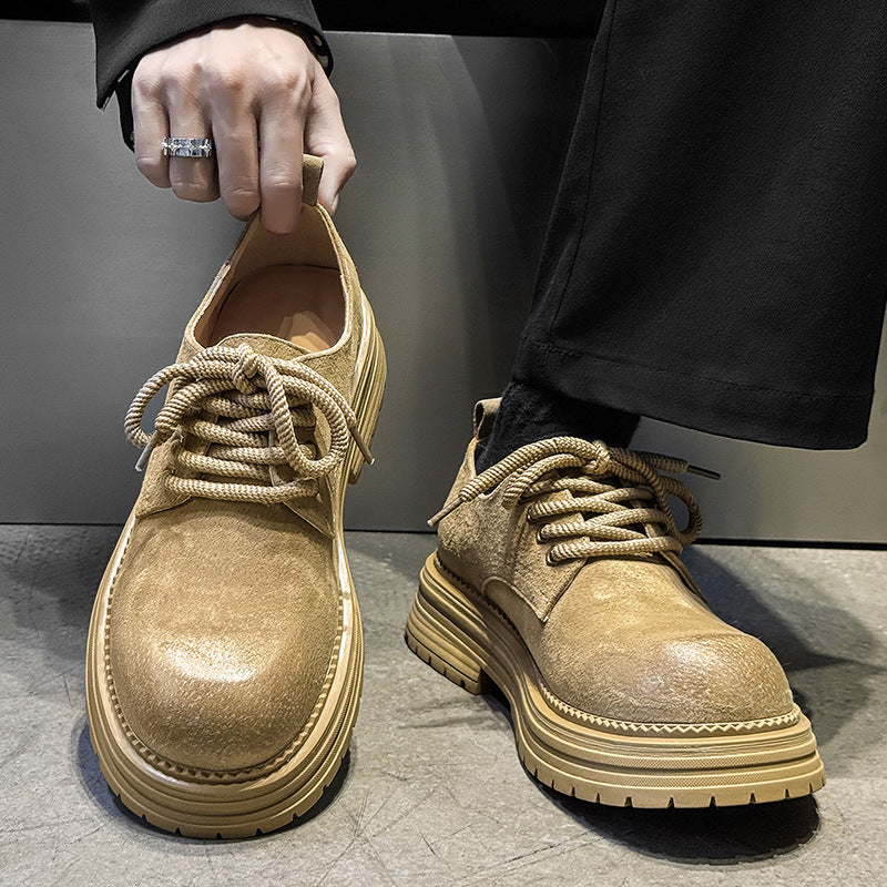 Men's Derby Retro Lace Loop Yellow Brown Men's Casual Leather Shoes