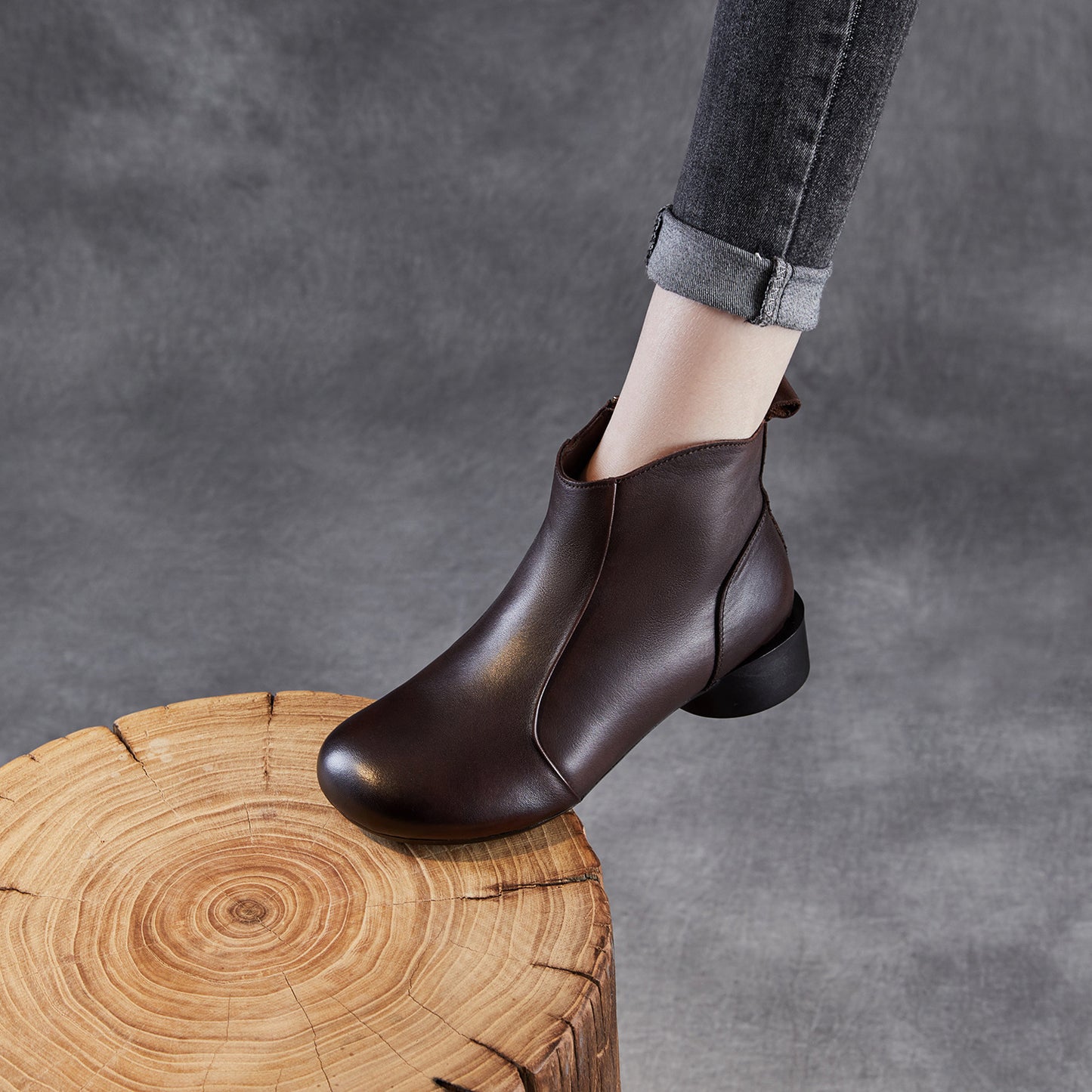 Women's Layer Cowhide Thick Retro Ankle Autumn Mom Women's Leather Boots