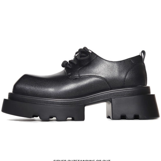 Men's Head Square Toe High-grade Thick Bottom Increased Leisure Derby Men's Casual Leather Shoes