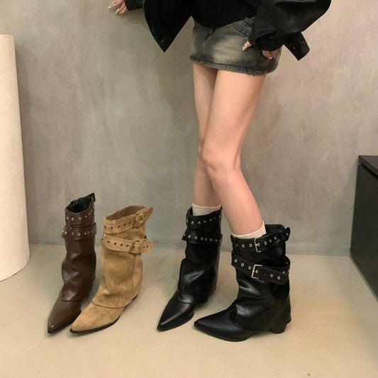 Women's Chunky For Autumn Western Cowboy Belt Boots