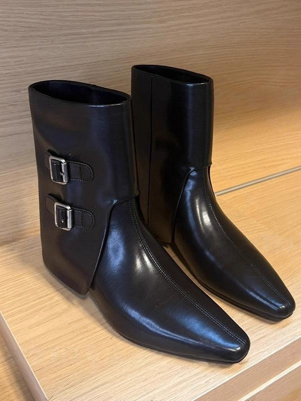 Women's Square Head Rear Zipper Martin Fashion Women's Leather Boots
