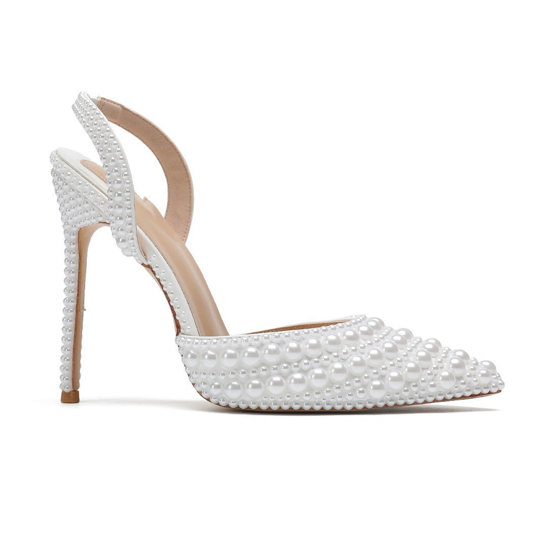 Women's Summer Sweet Style Slip-on Pointed High Stiletto Pearl Women's Fashion Shoes