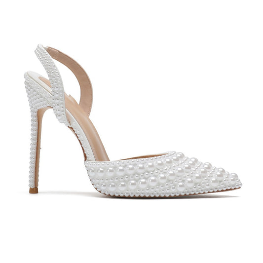 Women's Summer Sweet Style Slip-on Pointed High Stiletto Pearl Women's Fashion Shoes