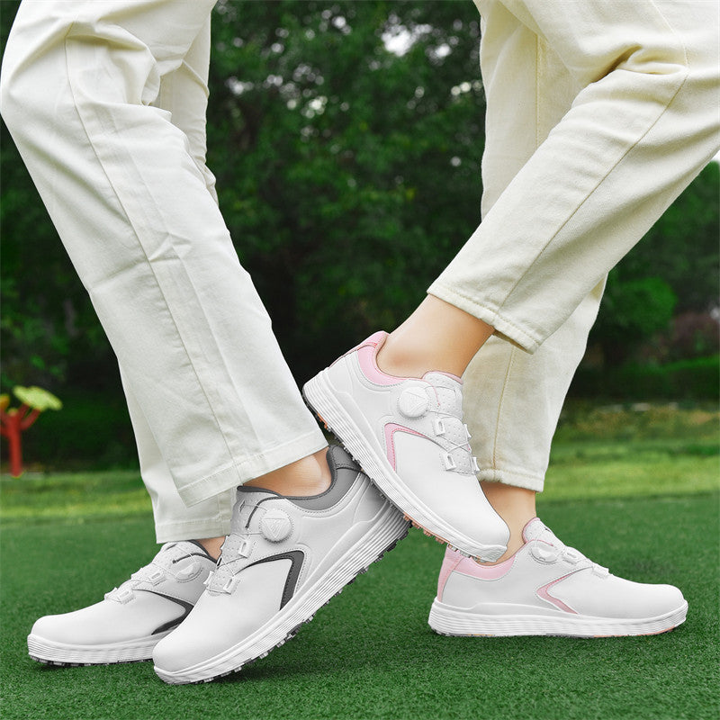 Women's & Men's Golf Couple Comfortable Waterproof Automatic Knob Retractable Shoelace Sneakers