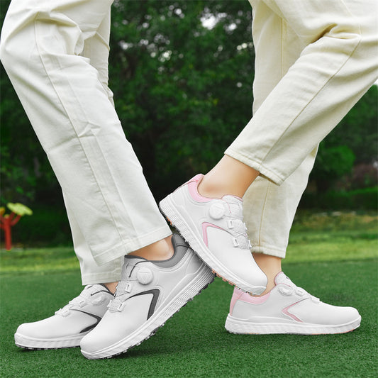 Women's & Men's Golf Couple Comfortable Waterproof Automatic Knob Retractable Shoelace Sneakers