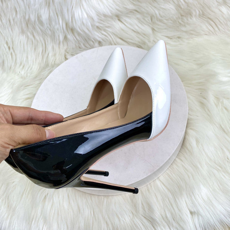 Women's Black White High Pointed Stiletto Shallow Heels
