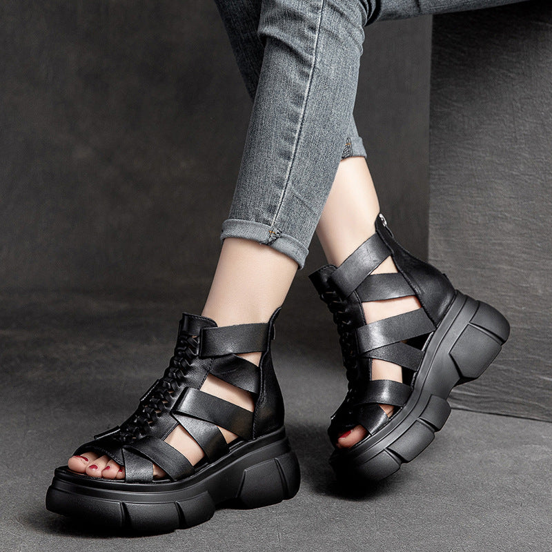 Women's Summer Roman Style Back Zipper Lazy Platform Sandals