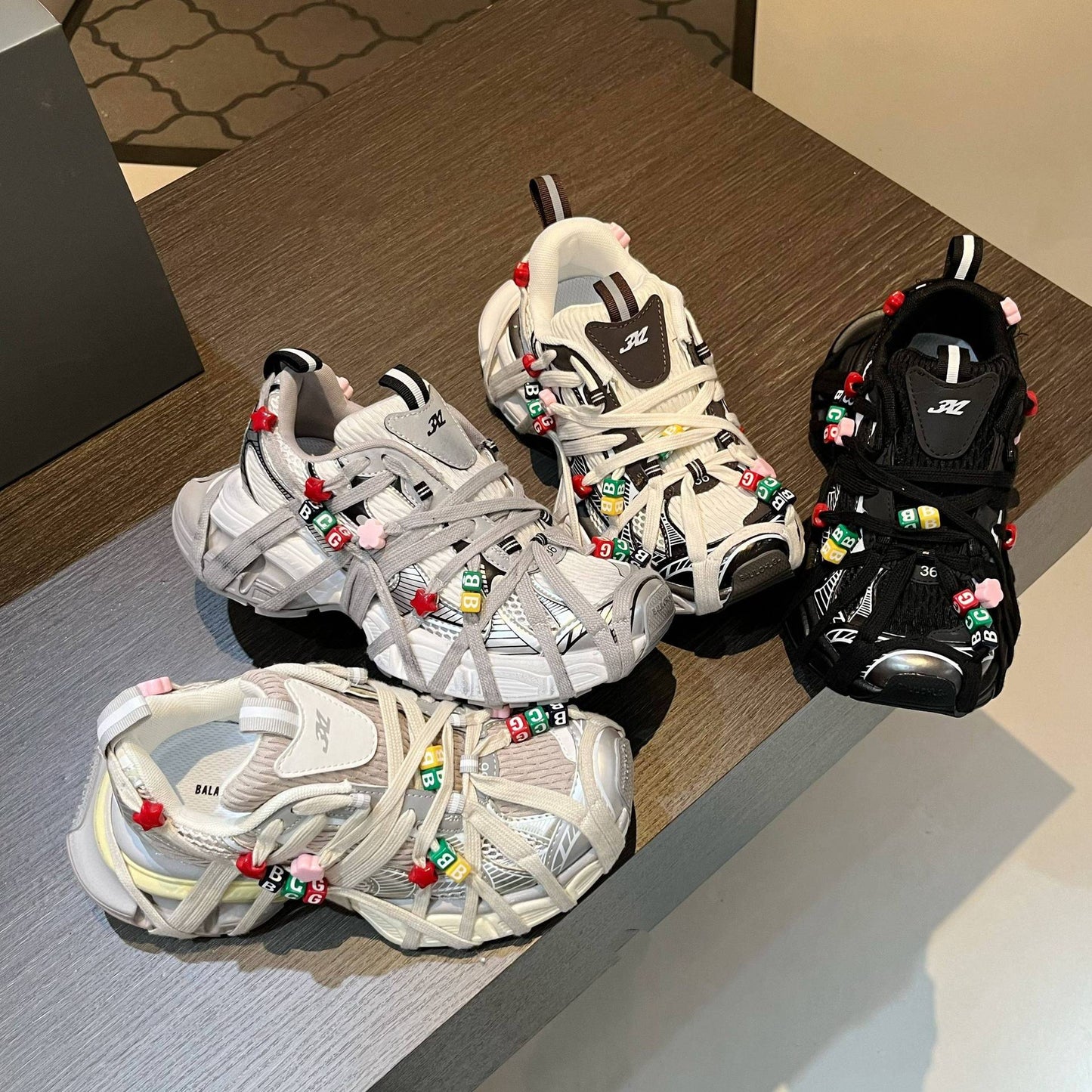 Spring Retro Dad Colorful Flower Beaded Sneakers