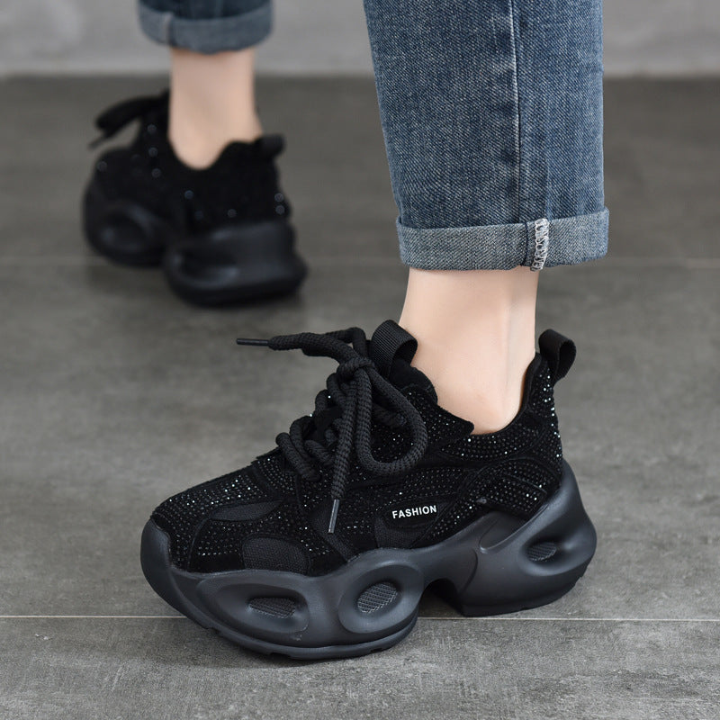 Women's Small Starry Rhinestone Dad Spring Genuine Platform Women's Sports Shoes