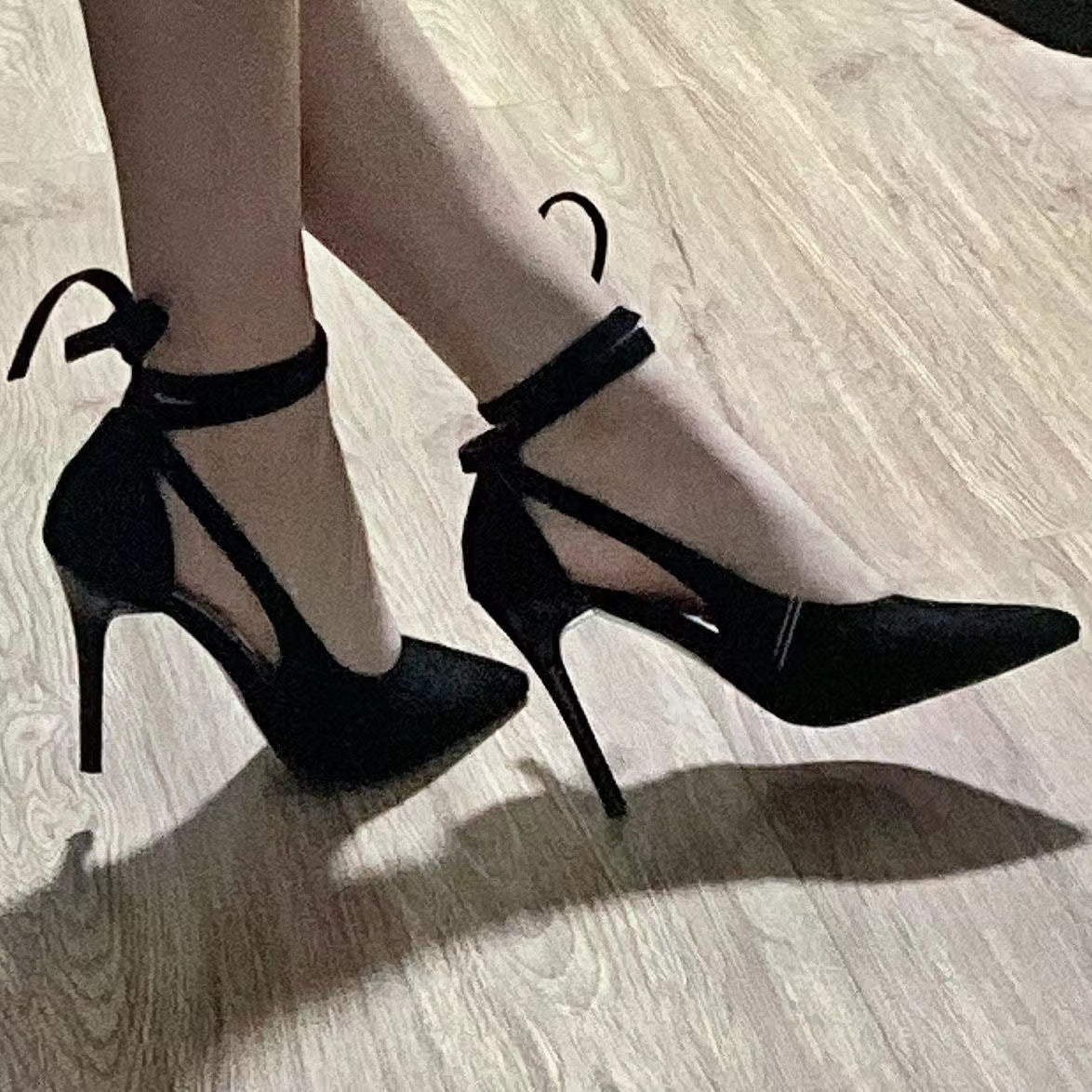 Black Plus Size High Niche Design Sexy Crossover Lace Heels