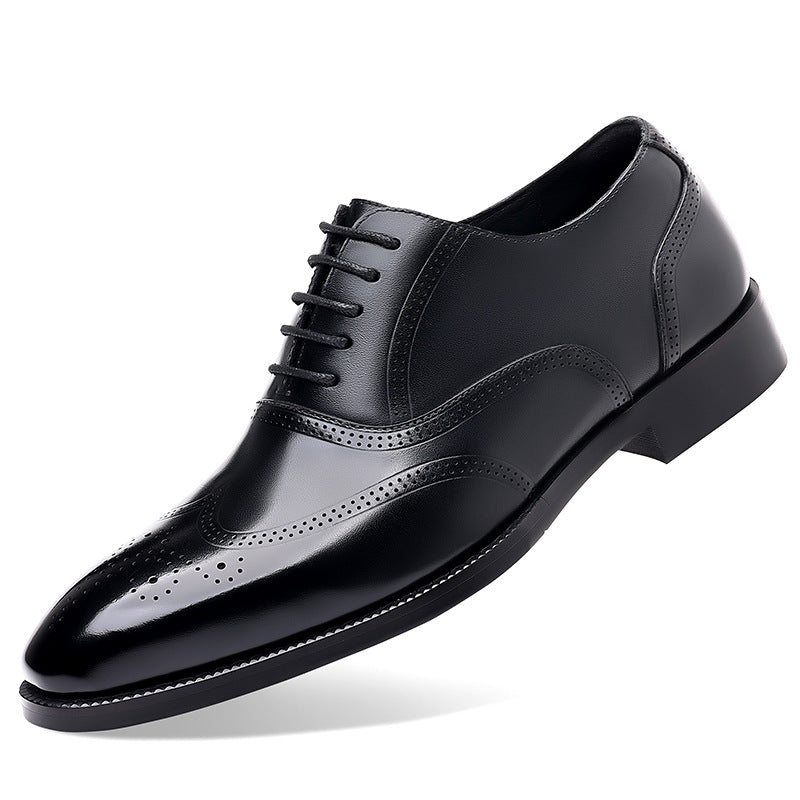 Men's Business Formal Genuine Breathable Full Grain Cowhide Brogue Leather Shoes