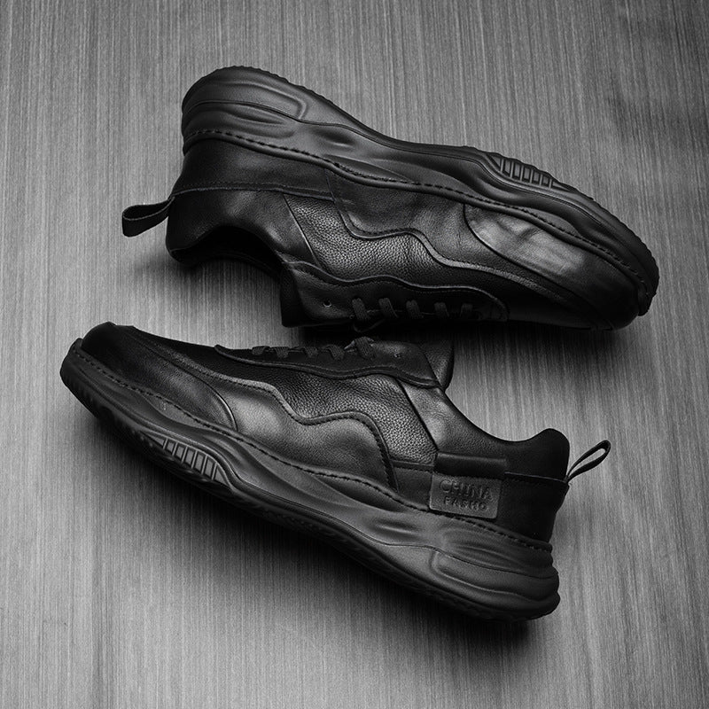 Men's Classy Comfortable Black Genuine Thick-soled Leather Shoes