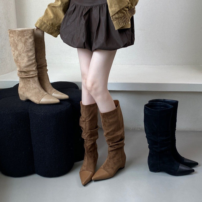 Women's Female Height Increasing Insole Suede Loose Pile Boots