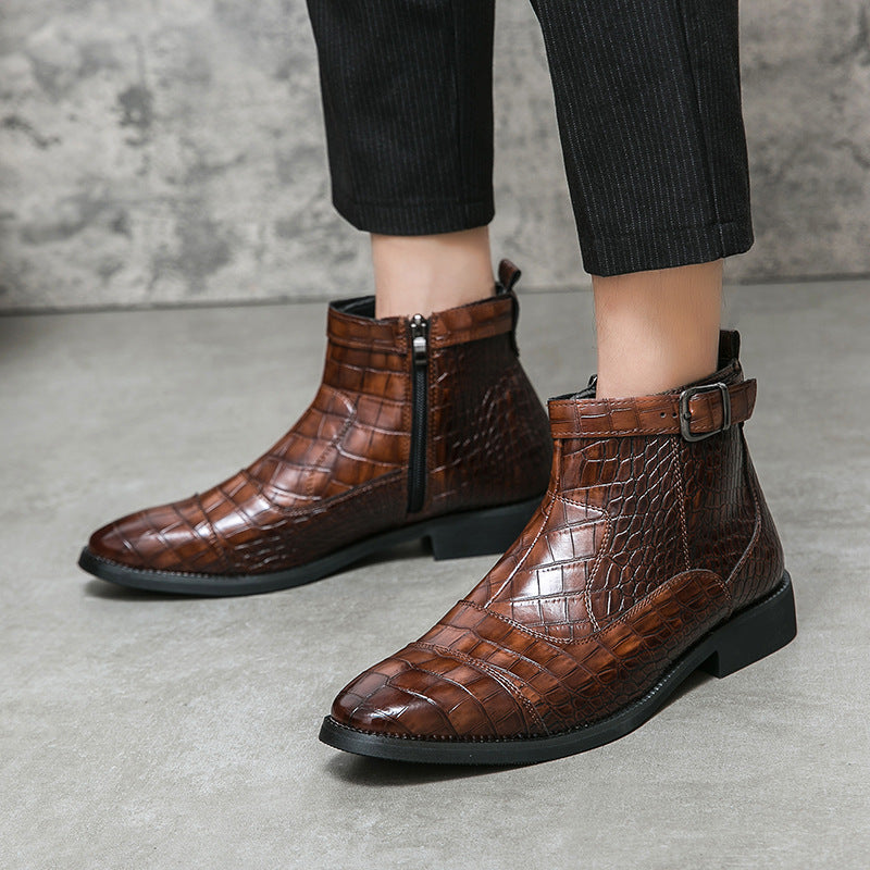 Men's Size Crocodile Ankle Personality Trendy High Boots