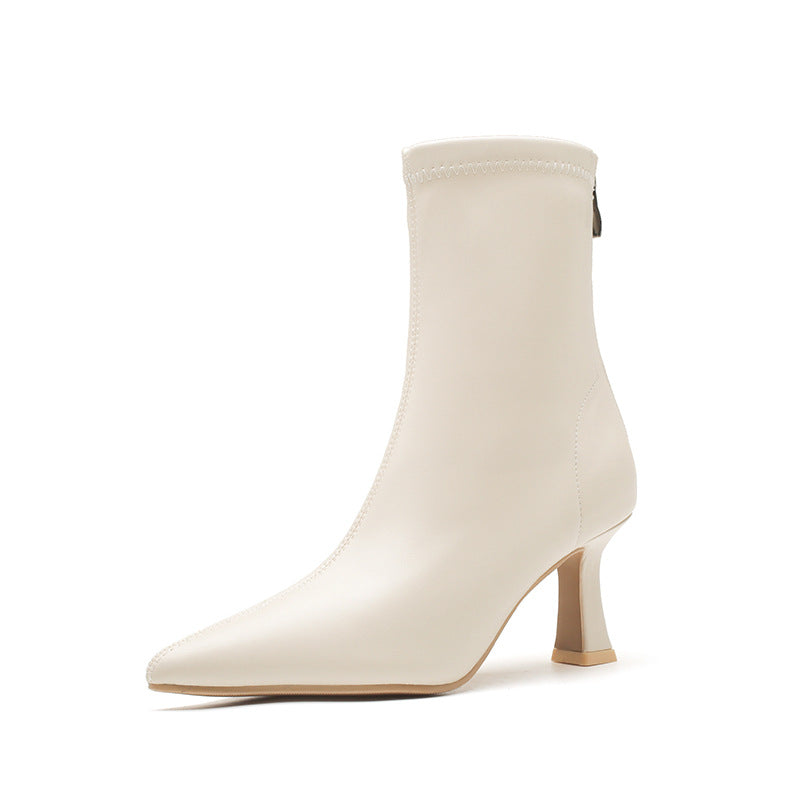 Women's Stiletto Ankle Pointed Toe Simple Graceful Solid Color Back Zip Heels