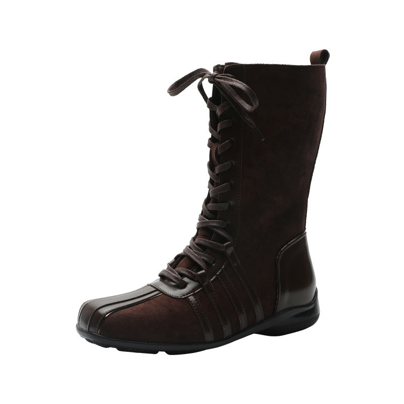 Retro Knight Ankle Female Knee-high Niche Women's Leather Boots
