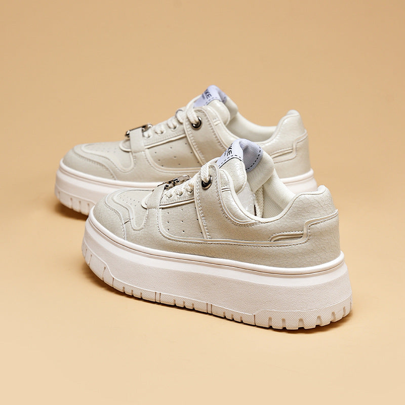 Burst Crack Cowhide Platform Board Spring Casual Shoes