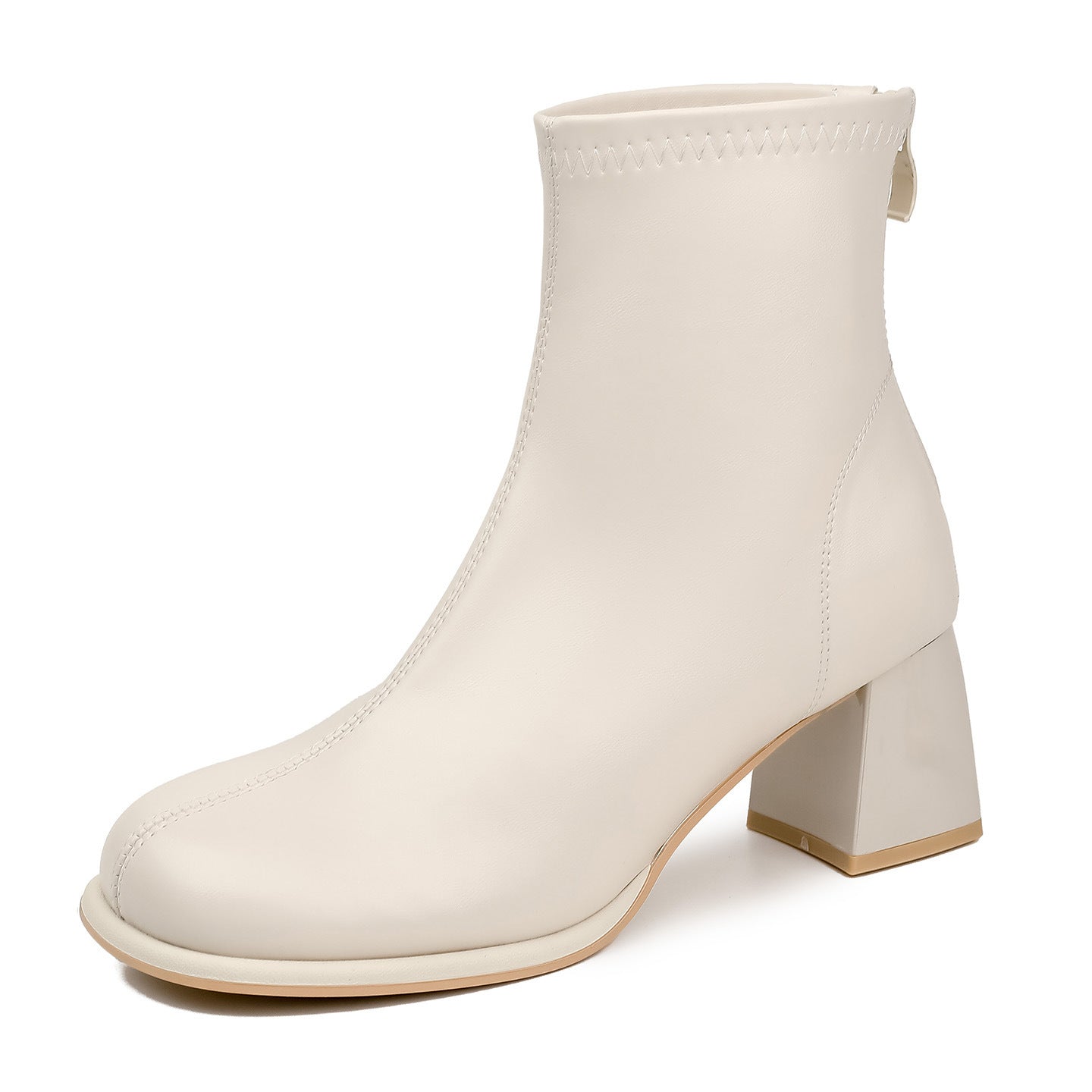Women's Genuine White Chunky Thin High Short Stretch French Heels