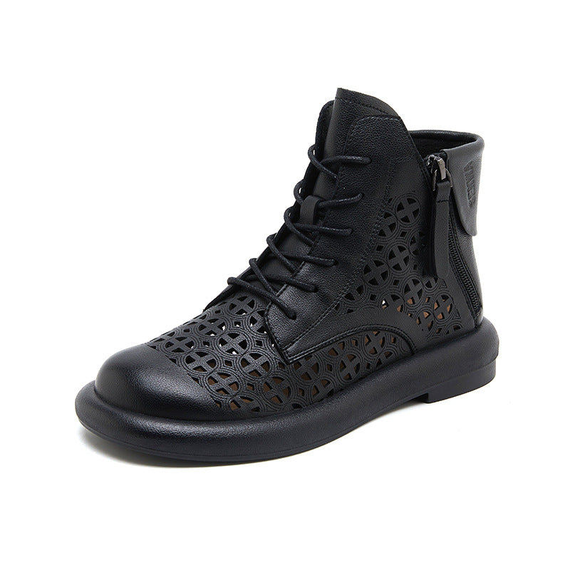 Women's Spring Hollow Martin Short Fashion Retro Style Side Zipper Low Men's Shoes