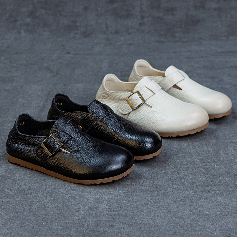Women's Layer Cowhide Spring Soft Bottom Surface Loose Comfortable Retro Simple Women's Casual Shoes
