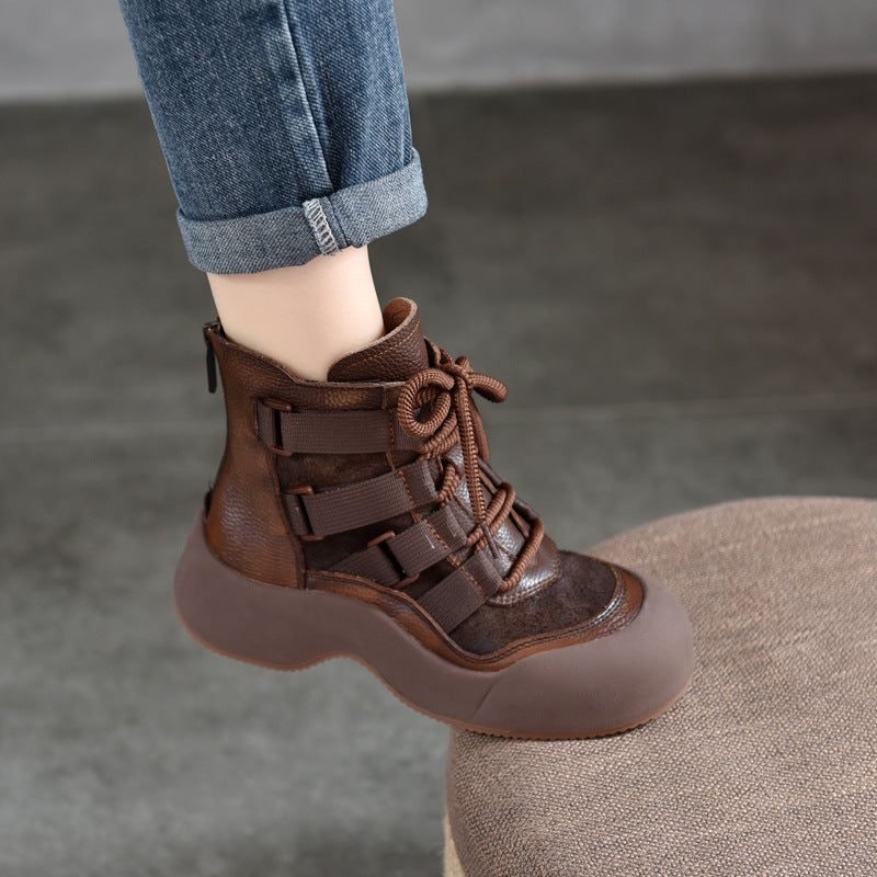 Women's Handmade Retro Roman Thick Bottom Martin Fire Cowhide Boots