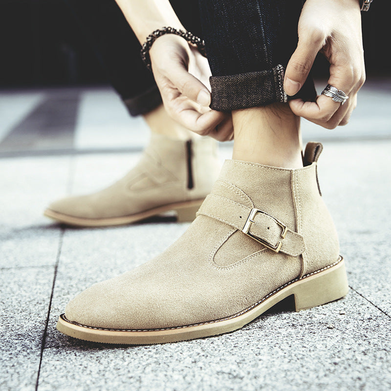 Men's Matte Suede Cowhide Martin Genuine High Top Ankle British Boots